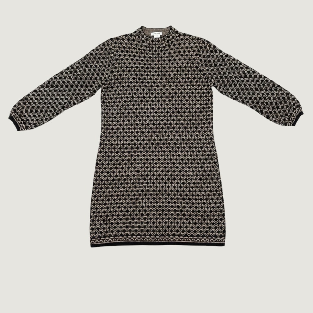 Max Studio mock-neck geometric jacquard sweater knit dress black tan size XS